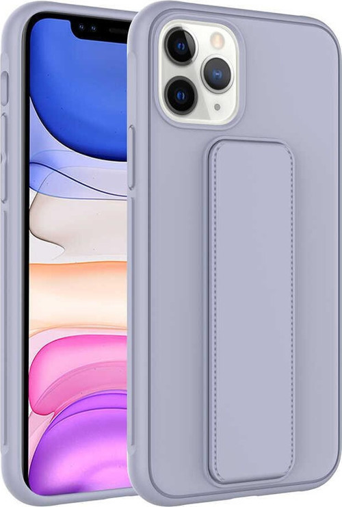 Apple iPhone 11 Pro Max Kapak Standlı El Tutacaklı Silikon Kılıf - Gri
