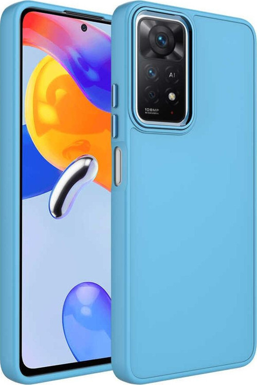 Xiaomi Redmi Note 11s Kapak Renkli Metal Kamera Çerçeveli Class İçi Kadife Lasnman Kılıf - Mavi