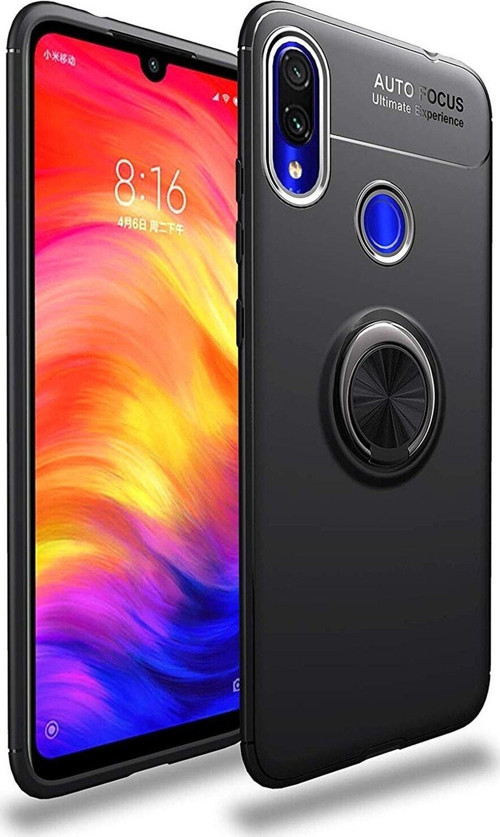Xiaomi Redmi Note 7 Pro Kılıf Renkli Yüzüklü Manyetik Silikon Kapak Siyah - Siyah