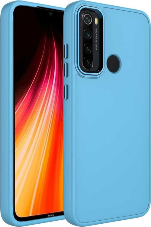 Xiaomi Redmi Note 8 Kapak Renkli Metal Kamera Çerçeveli Class İçi Kadife Lasnman Kılıf - Mavi