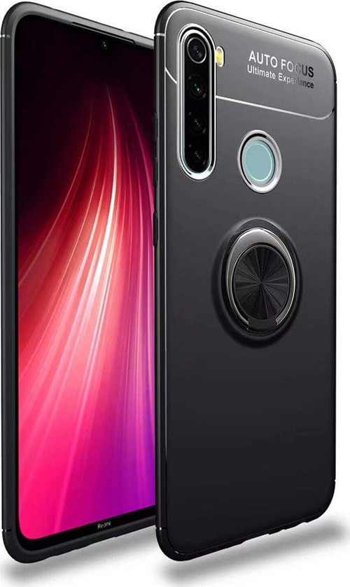 Xiaomi Redmi Note 8 Kılıf Renkli Yüzüklü Manyetik Silikon Kapak Siyah - Siyah