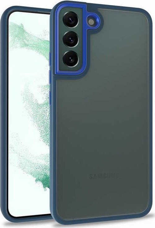 Samsung Galaxy S22 Kapak Metal Kamera Korumalı Arkası Şeffaf Silikon Kılıf - Mavi