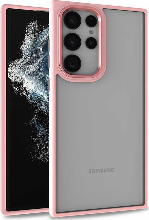Samsung Galaxy S22 Ultra Kapak Metal Kamera Korumalı Arkası Şeffaf Silikon Kılıf - Rose Gold