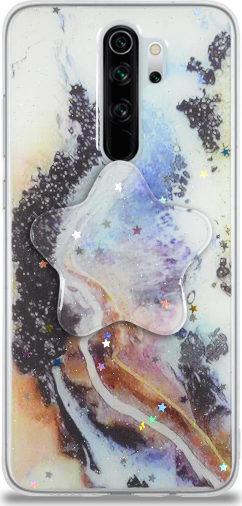 Xiaomi Redmi Note 8 Pro Kapak Mermer Desenli Pop Socketli Silikon Kılıf - Mor