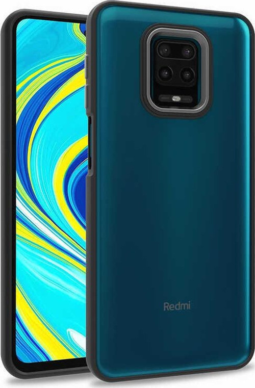 Xiaomi Redmi Note 9S Kapak Metal Kamera Korumalı Arkası Şeffaf Silikon Kılıf - Siyah