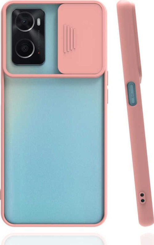 Oppo A36 Kapak Lensi Açılır Kapanır Kamera Korumalı Silikon Kılıf - Pudra