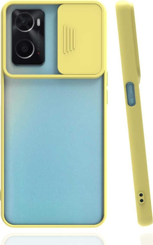 Oppo A36 Kapak Lensi Açılır Kapanır Kamera Korumalı Silikon Kılıf - Sarı