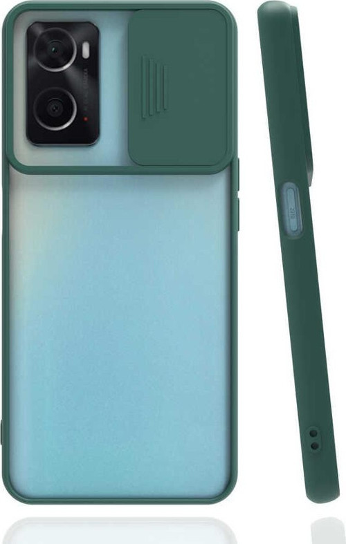 Oppo A36 Kapak Lensi Açılır Kapanır Kamera Korumalı Silikon Kılıf - Yeşil