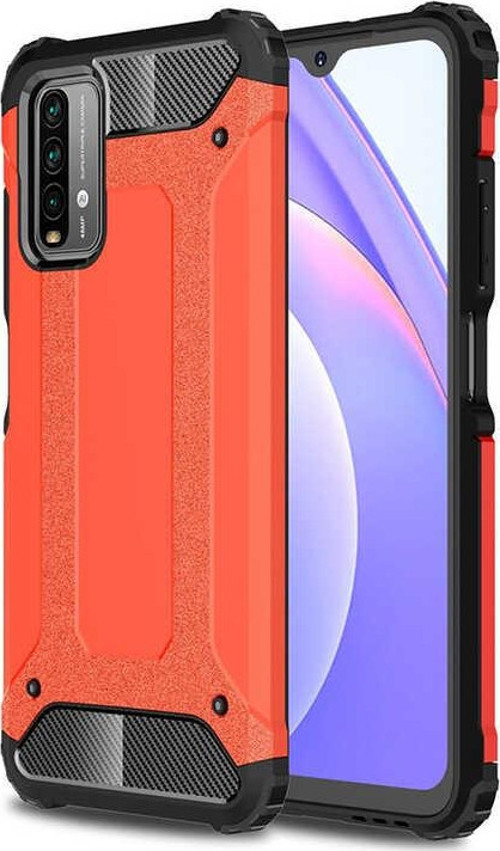 Xiaomi Redmi Note 9 4G Kapak Çift Katmanlı Zırh Tank Kılıf - Kırmızı