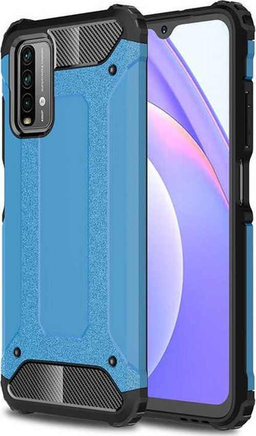 Xiaomi Redmi Note 9 4G Kapak Çift Katmanlı Zırh Tank Kılıf - Mavi