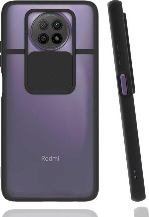 Xiaomi Redmi Note 9 5G Kapak Lensi Açılır Kapanır Kamera Korumalı Silikon Kılıf - Siyah