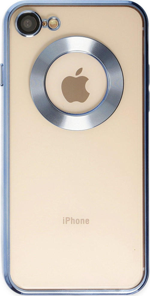 Apple iPhone SE 2022 Kapak Renkli Lens Korumalı Logo Gösteren Şeffaf Luxury Kılıf - Açık Mavi