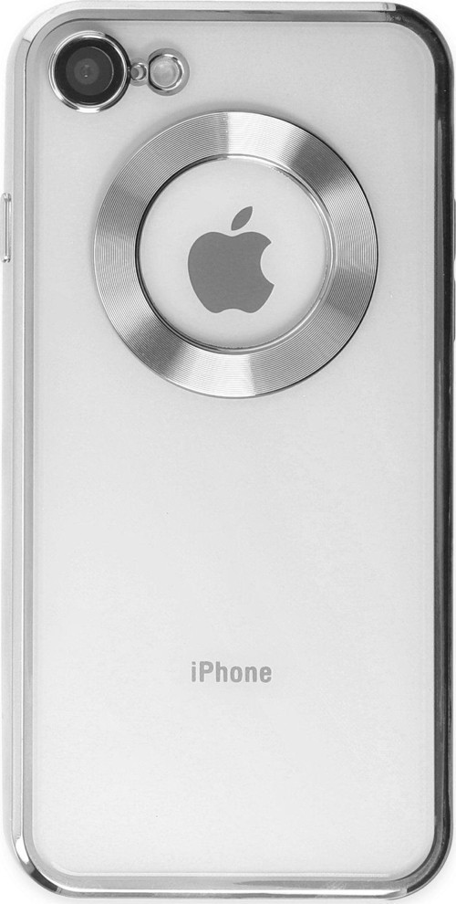 Apple iPhone SE 2022 Kapak Yanları Renkli Lens Korumalı Logo Gösteren Şeffaf Luxury Kılıf - Gri