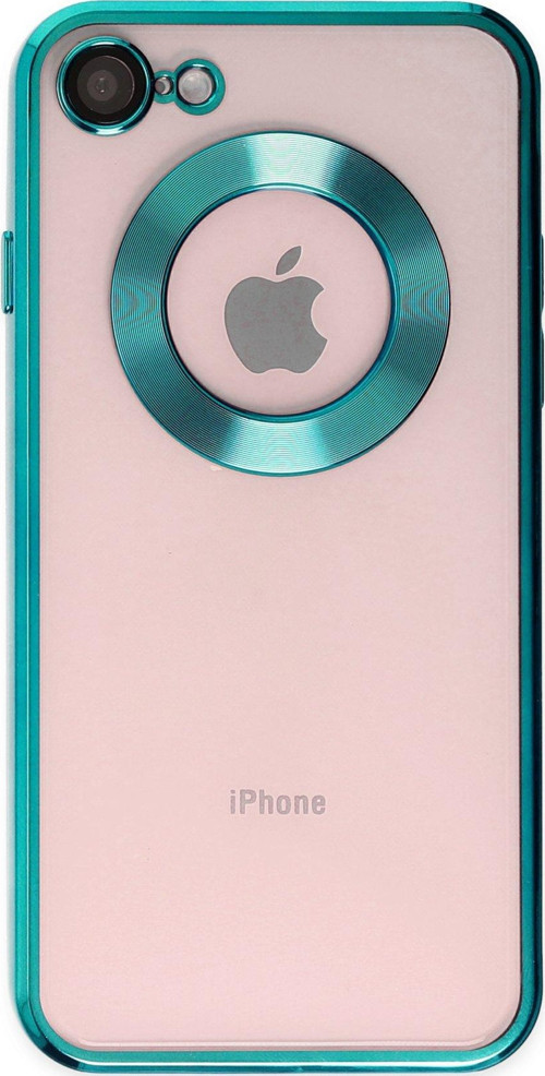 Apple iPhone SE 2022 Kapak Yanları Renkli Lens Korumalı Logo Gösteren Şeffaf Luxury Kılıf - Yeşil