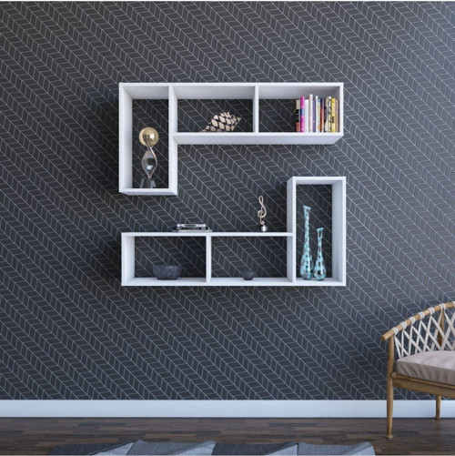 Dienni Puzzle Duvar Rafı Kitaplık Beyaz 60 x 123 x 35 cm Cm