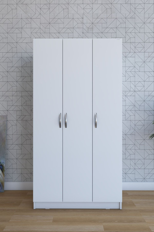 Dienni Talas 3 Kapaklı Beyaz Gardırop, Elbise Dolabı 170 x 45 x 89 cm Cm