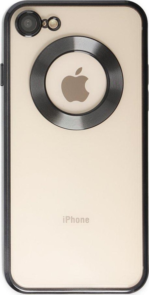 Apple iPhone SE 3 2022 Kapak Yanları Renkli Lens Korumalı Logo Gösteren Şeffaf Luxury Kılıf - Siyah
