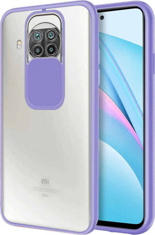 Xiaomi Redmi Note 9 Pro 5G Kapak Lensi Açılır Kapanır Kamera Korumalı Silikon Kılıf - Lila