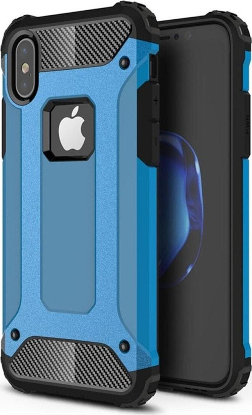 Apple iPhone X Kapak Çift Katmanlı Zırh Tank Kılıf - Mavi
