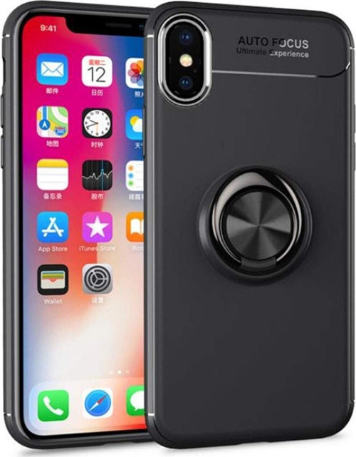 Apple iPhone Xs Max Kılıf Renkli Yüzüklü Manyetik Silikon Kapak Siyah - Siyah