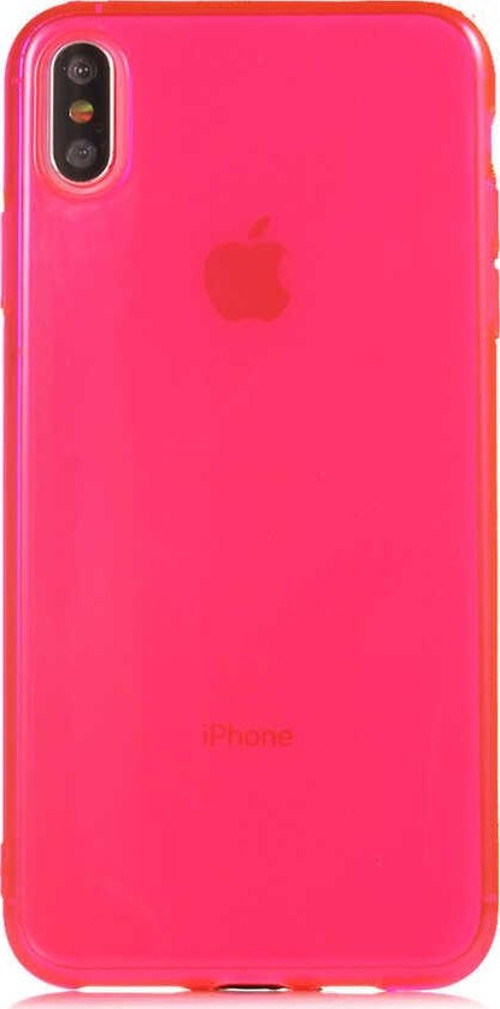 Apple iPhone XS Max Kapak Kamera Korumalı Neon Renkli Silikon Kılıf - Neon Pembe