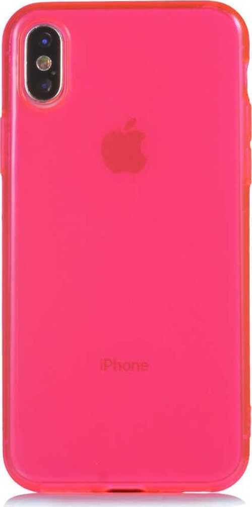 Apple iPhone XS Kapak Kamera Korumalı Neon Renkli Silikon Kılıf - Neon Pembe