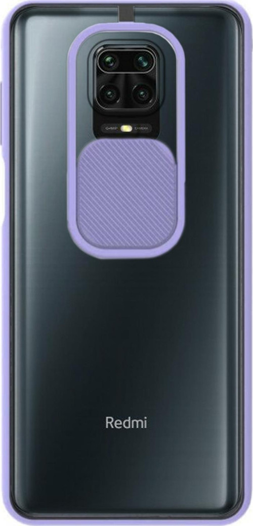 Xiaomi Redmi Note 9S Kapak Lensi Açılır Kapanır Kamera Korumalı Silikon Kılıf - Lila