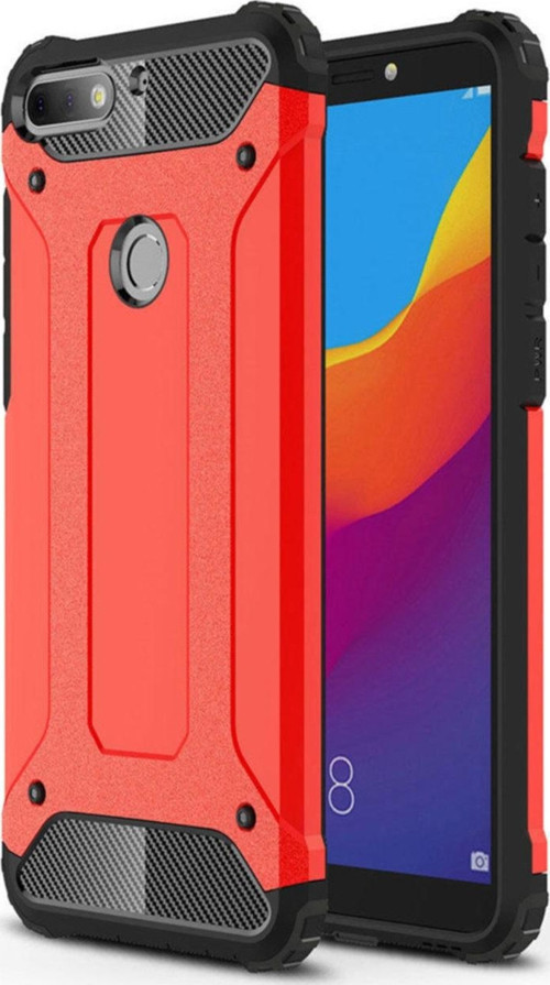 Huawei Honor 8 Lite Kapak Çift Katmanlı Zırh Tank Kılıf - Kırmızı