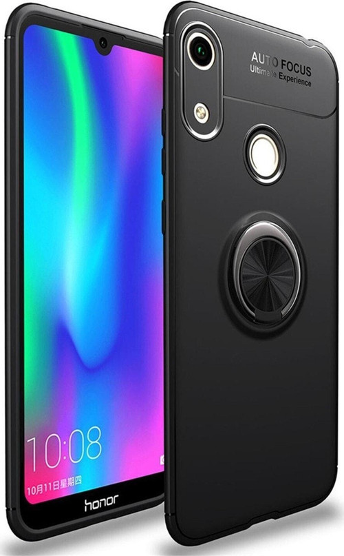 Huawei Honor 8A Kılıf Renkli Yüzüklü Manyetik Silikon Kapak Siyah - Siyah