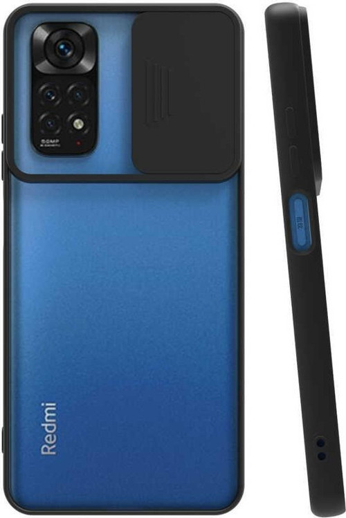 Xiaomi Redmi Note 11 Global Kapak Lensi Açılır Kapanır Kamera Korumalı Silikon Kılıf - Siyah