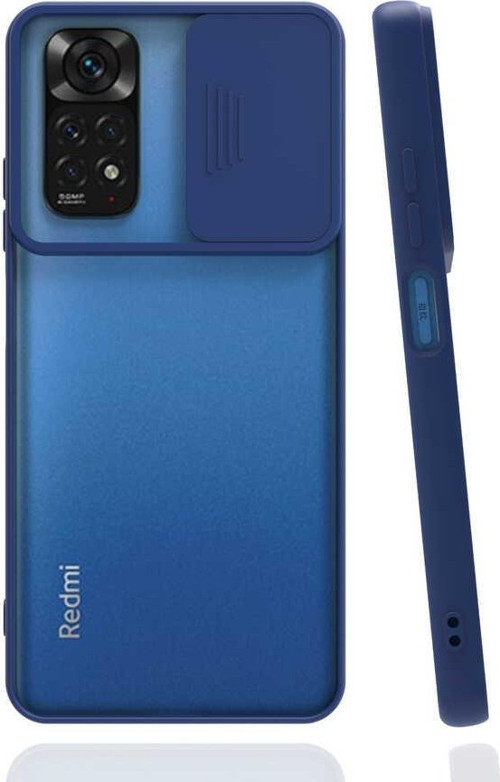Xiaomi Redmi Note 11 Global Kapak Lensi Açılır Kapanır Kamera Korumalı Silikon Kılıf - Lacivert