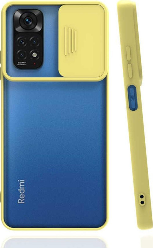 Xiaomi Redmi Note 11 Pro 5G Global Kapak Lensi Açılır Kapanır Kamera Korumalı Silikon Kılıf - Sarı
