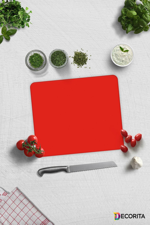 Cam Kesme Tahtası - Cam Kesme Tablası | Düz Renk - Nar Çiçeği | 29cm x 34cm