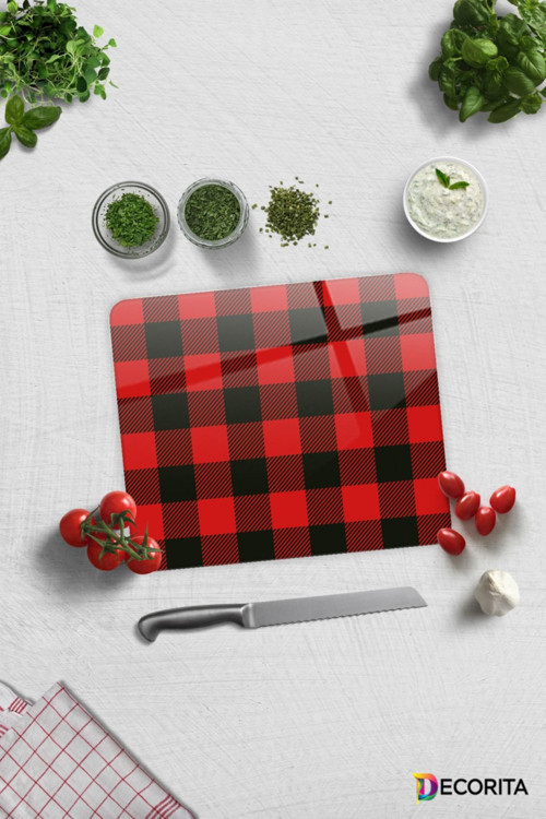 Cam Kesme Tahtası - Cam Kesme Tablası | Ekose Desen | 29cm x 34cm
