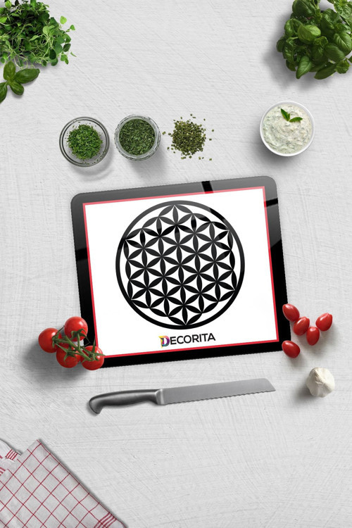 Cam Kesme Tahtası - Cam Kesme Tablası | Logolu - Kırmızı - Siyah | 29cm x 34cm