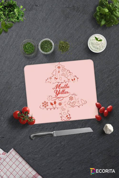 Cam Kesme Tahtası - Cam Kesme Tablası | Mutlu Yıllar | 29cm x 34cm