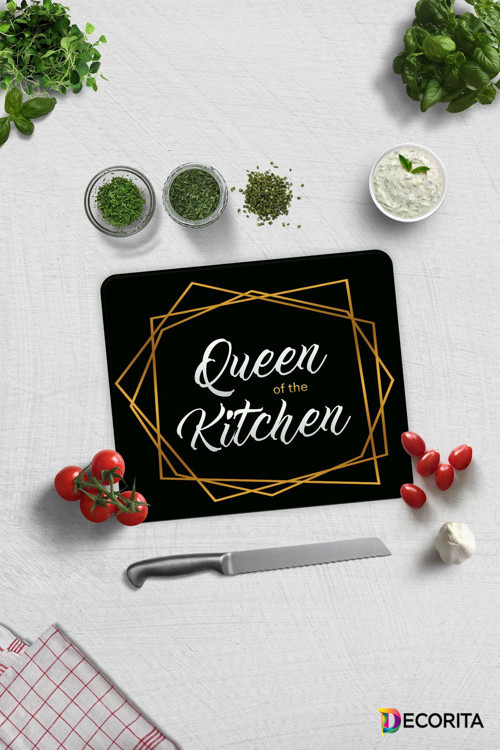 Cam Kesme Tahtası - Cam Kesme Tablası | Queen Of The Kitchen - Siyah | 29cm x 34cm