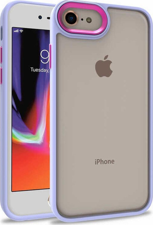 Apple iPhone SE 2020 Kapak Metal Kamera Korumalı Arkası Şeffaf Silikon Kılıf - Lila