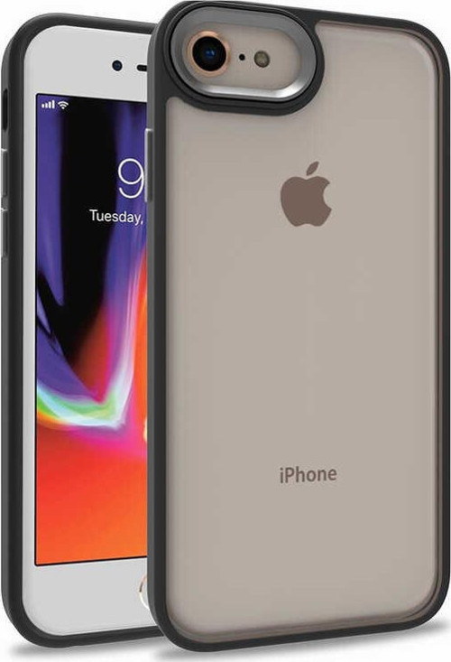 Apple iPhone SE 2020 Kapak Metal Kamera Korumalı Arkası Şeffaf Silikon Kılıf - Siyah