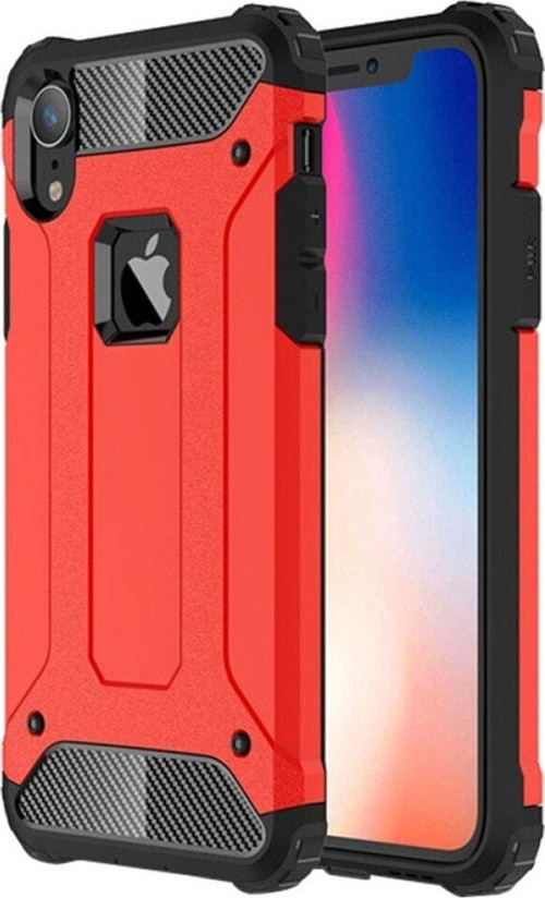 Apple iPhone Xr Kapak Çift Katmanlı Zırh Tank Kılıf - Kırmızı