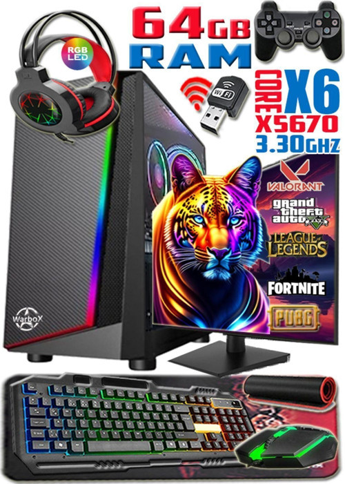 Tiger Xeon X5670 3.30Ghz 64Gb Ram 512Gb Ssd R7 240-4Gb E.Kartı 24" Monitör Gaming Bilgisayar