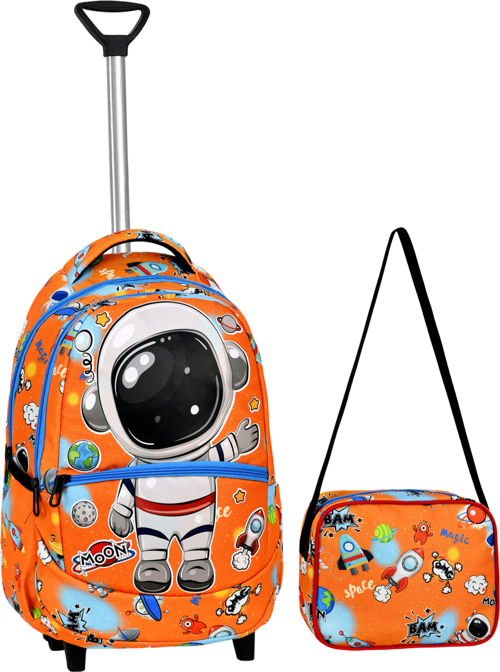 Çekçekli Astronot Desenli İlkokul Çantası + Beslenme Çantası