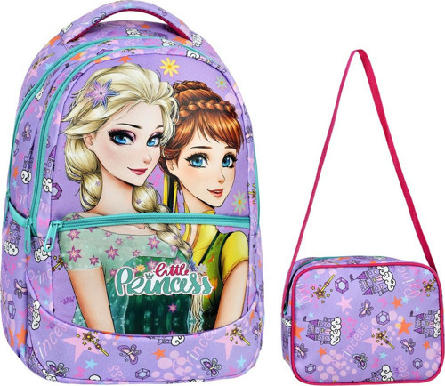 İlkokul Frozen Desenli Kız Çocuk İlkokul Çantası + Beslenme Çantası