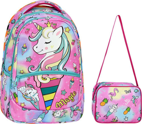 İlkokul Unicorn Desenli Kız Çocuk İlkokul Çantası + Beslenme Çantası