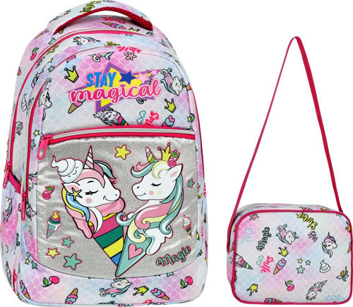 Mavi Unicorn Desenli İlkokul Çantası + Beslenme Çantası