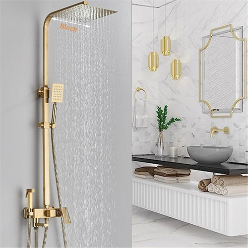 Gold Duş Seti Robot Yağmurlama Tepe Duş Seti 30x30cm Büyük Tepe Duş Başlığı 4'lü Banyo Seti