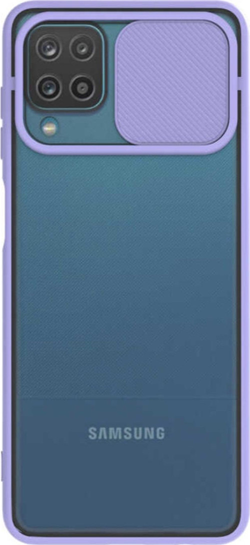 Samsung Galaxy M32 Kapak Lensi Açılır Kapanır Kamera Korumalı Silikon Kılıf - Lila