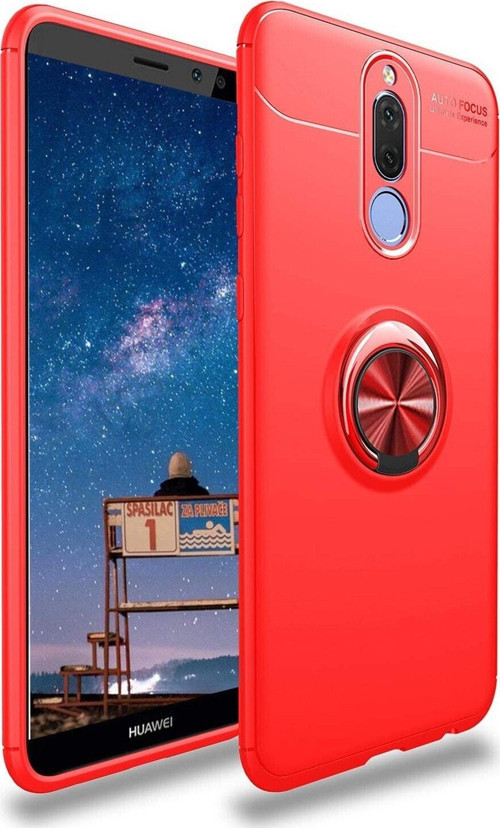 Huawei Mate 10 Lite Kılıf Renkli Yüzüklü Manyetik Silikon Kapak Kırmızı - Kırmızı