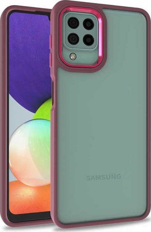 Samsung Galaxy M32 Kapak Metal Kamera Korumalı Arkası Şeffaf Silikon Kılıf - Kırmızı
