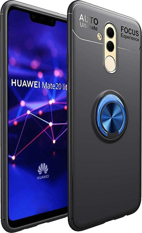 Huawei Mate 20 Lite Kılıf Renkli Yüzüklü Manyetik Silikon Kapak Siyah - Mavi